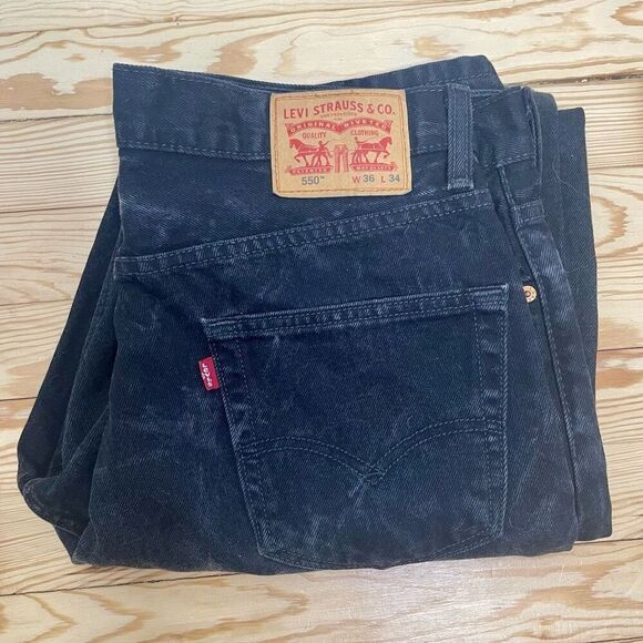 Levis 505 Jeans Men 36 x 34 Black‎ Dark Wash Regular Straight Denim Red Tab Marl - Picture 9 of 9